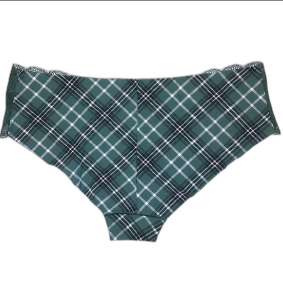 Pink Satin Green Plaid  XXL No Show Lace Trim Cheekster NWT - Picture 2 of 4